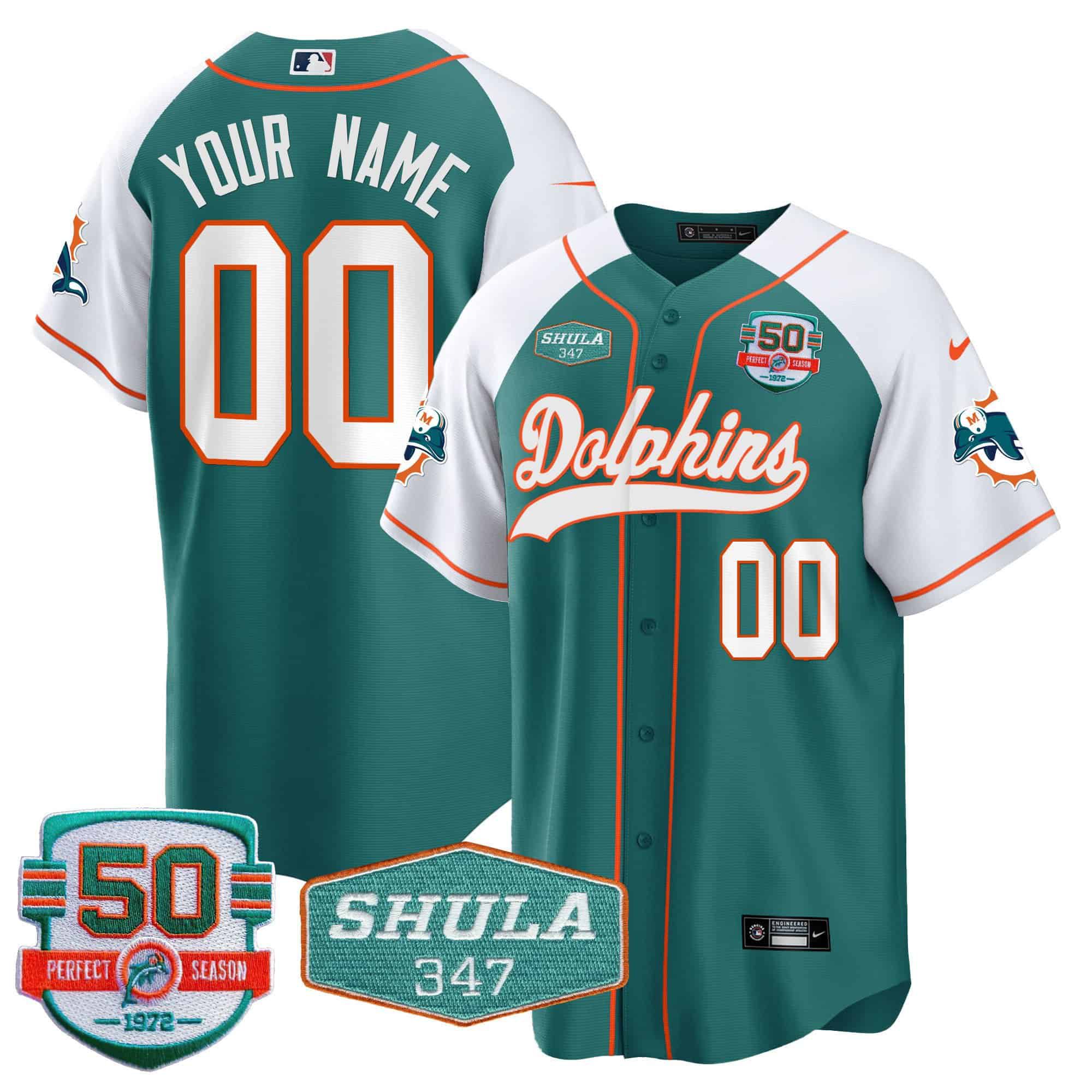 Men Miami Dolphins Green 2024 Nike 50th Don Shula Memorial Patch Baseball Custom NFL Jersey->customized nfl jersey->Custom Jersey
